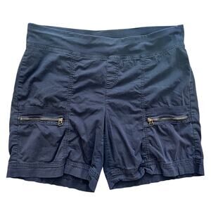 XCVI Wearables Cotton Stretch Poplin Shorts Zipper Pockets M Black Elastic Waist